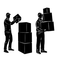 men with boxes silhouette, on white background vector