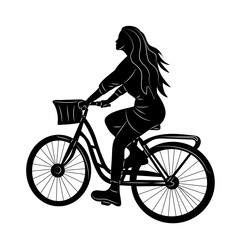 woman riding a bicycle silhouette, on a white background vector