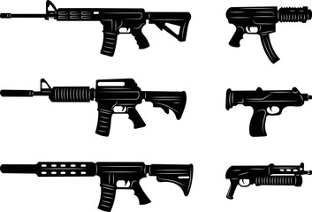 machine guns silhouette, on white background vector