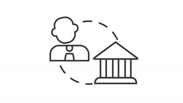 B2G model line animation. Ecommerce animated icon. Shaking head. Business to government. Public administration. Black illustration on white background. HD video with alpha channel. Motion graphic