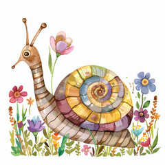 Watercolor Easter Snail Clip Art clipart isolated on