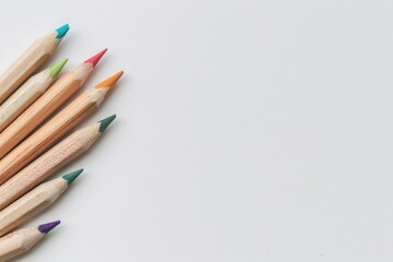 color pencil on white background, wooden colored pencils