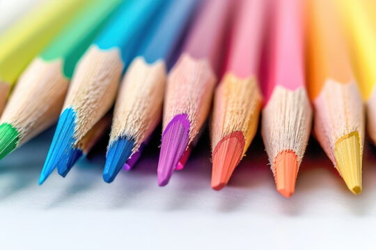 color pencil on white background, wooden colored pencils