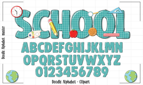 School Doodle alphabet Set,Back to school Doodle alphabet ,Teacher Doodle alphabet,School Sublimation Design,School letter,Teacher Letters,graduate Doodle font,T shirt Design,School SVG