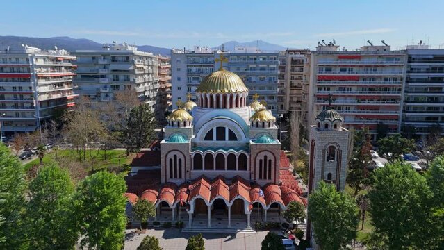 Aerial view of the Cyril and Methodius church in Thessaloniki, Greece