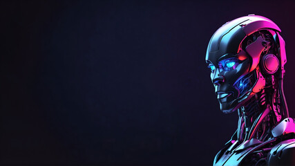 Neon portrait of humanoid robot 