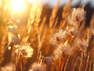 Delicate seed heads glow in the soft light of a sunlit summer's evening