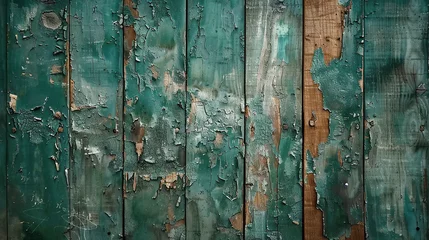 Fotobehang close up image of an old ruined wooden background with the paint peeling off © AlfredoGiordano