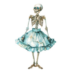 Watercolor Skeleton Clipart Vintage Skeleton in Dress