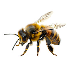 Bee Flying in Macro View, Isolated on Transparent Background