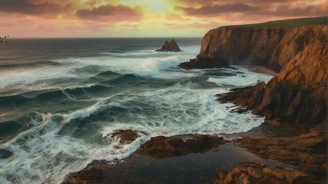 atlantic ocean coast, background, 4k, animation video, Seamless looping, footage, generative ai