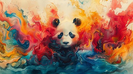 A watercolor masterpiece capturing a panda with a stuffed steamed bun, pausing at a serene lotus pond at sunrise , vibrant color