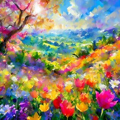 Obraz na płótnie Canvas Sunny_Spring_Day_in_Blossom_Park