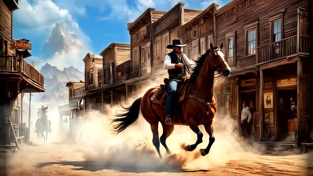 A cowboy on horseback. Seamless looping time-lapse 4k video animation background