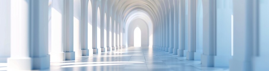 long white corridor with arches, blurred background