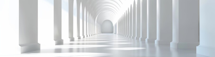 long white corridor with arches, blurred background