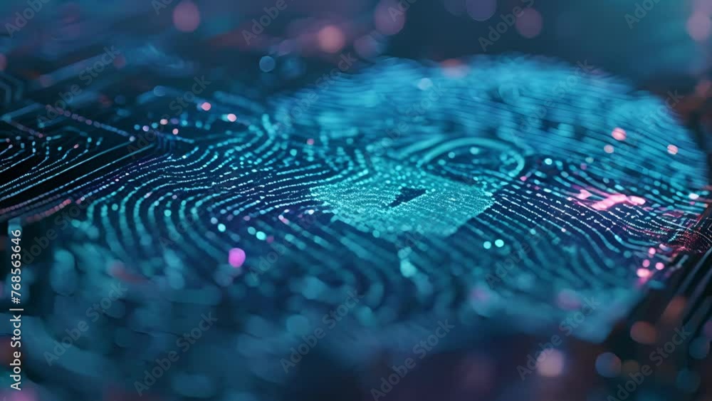 Poster a digital fingerprint with a lock symbol superimposed over it symbolizing the security and protectio