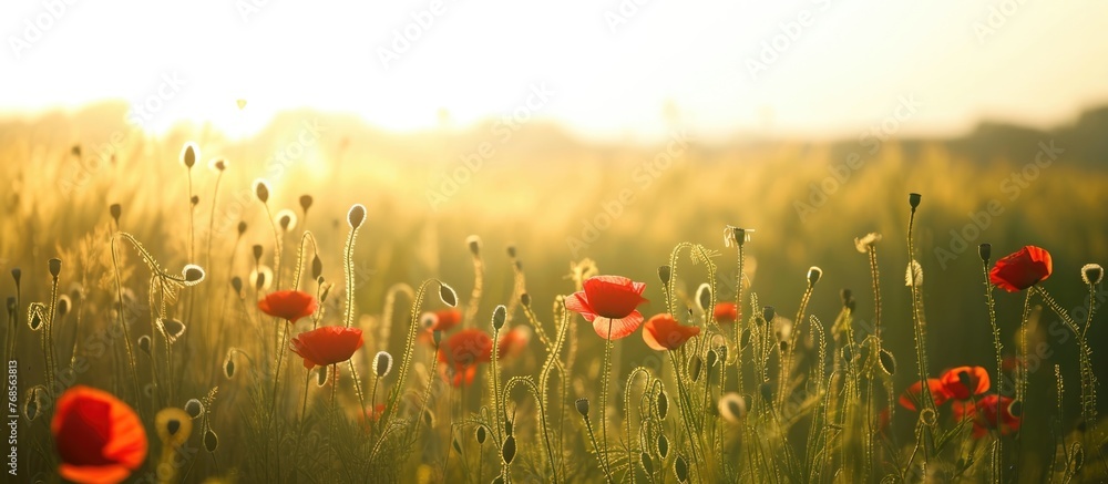 Sticker open field with poppies.