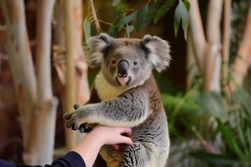 tourist holding a koala in an australian animal park