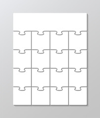 Square cutting template with 17 details. Mosaic silhouette. Jigsaw outline grid. Scheme of thinking game. Modern background with separate shapes. Square puzzle pieces grid. Simple frame tiles. Vector