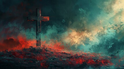 A graphic for a religious blog post on the topic of hope, centered around the cross imagery - obrazy, fototapety, plakaty