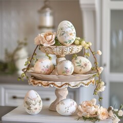 Obraz premium Elegant color Easter eggs in shabby style