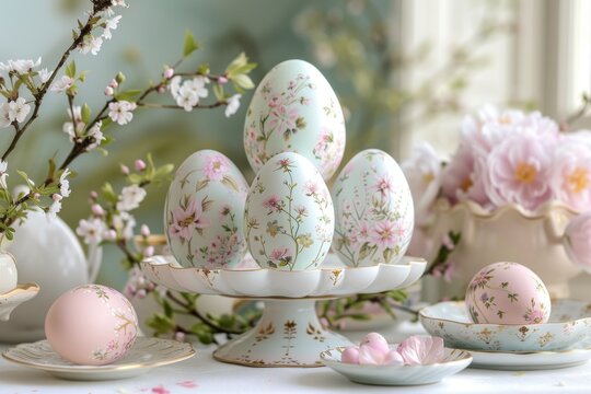 Elegant color Easter eggs in shabby style