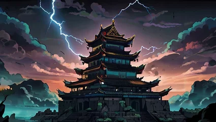 Fotobehang Temple ruins in an ancient asia citys Illustration © wonderland
