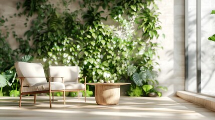 Fototapeta na wymiar Living Room with Lush Vertical Garden Wall