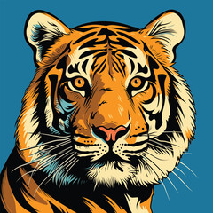 The tiger’s intense gaze and striking stripes stand out in this vivid illustration