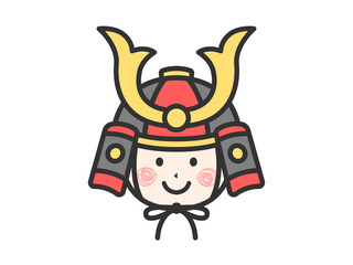 兜をかぶった、男の子のアイコン（線画カラー）のイラスト