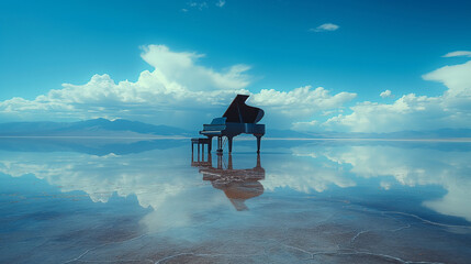 ウユニ塩湖にグランドピアノ - obrazy, fototapety, plakaty