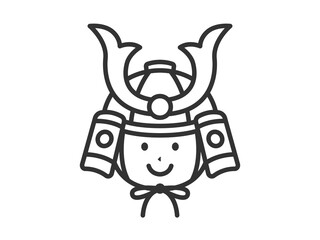 兜をかぶった、男の子のアイコン（線画）のイラスト