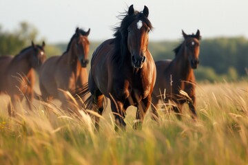 leader stallion leading the charge with a focused gaze ahead - obrazy, fototapety, plakaty