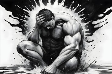 depression and anxiety heavy burden illustration with splash art black and white color
