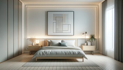 3D Interior Design of Wall Art in a Minimalistic Bedroom-02