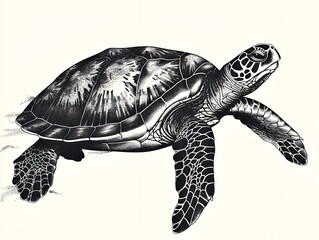 Fototapeta premium turtle in the water, black and white , hand drawn
