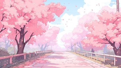 桜の並木道_1 - obrazy, fototapety, plakaty