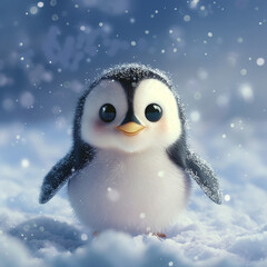 Cute penguin snow scene, Cute kawaii penguin, Cute Christmas penguin in the snow