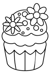 A page dedicated to illustrating a colorful Easter cake or cupcakes adorned with frosting flowers and sugar eggs.