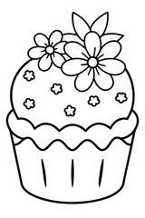 A page dedicated to illustrating a colorful Easter cake or cupcakes adorned with frosting flowers and sugar eggs.