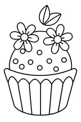 A page dedicated to illustrating a colorful Easter cake or cupcakes adorned with frosting flowers and sugar eggs.