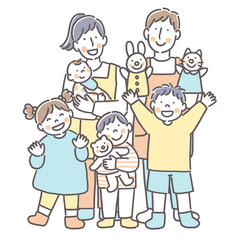 笑顔のこどもたちと保育士