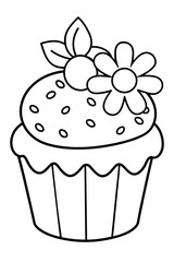A page dedicated to illustrating a colorful Easter cake or cupcakes adorned with frosting flowers and sugar eggs.