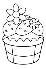 A page dedicated to illustrating a colorful Easter cake or cupcakes adorned with frosting flowers and sugar eggs.