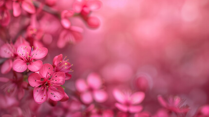 Close-up of vibrant plum blossoms with a blurred background, providing ample empty space for text 