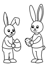 Bunnies engaged in Easter activities like painting eggs or hiding them for an egg hunt.
