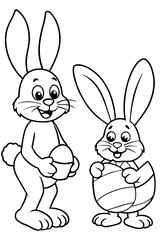 Bunnies engaged in Easter activities like painting eggs or hiding them for an egg hunt.