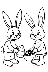 Bunnies engaged in Easter activities like painting eggs or hiding them for an egg hunt.