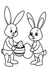 Bunnies engaged in Easter activities like painting eggs or hiding them for an egg hunt.
